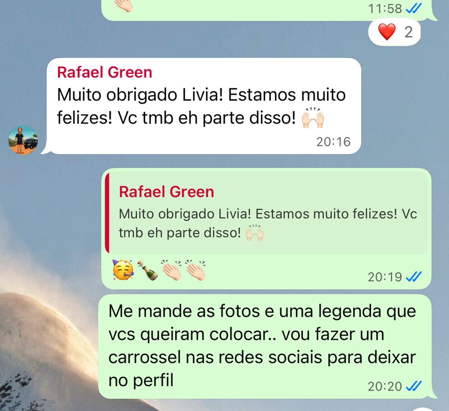 Cliente agradecendo o resultado da operação